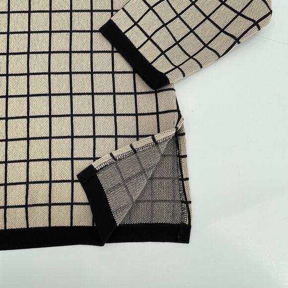 Misook Women's Cardigan Sweater, Sz. L Neutral Preppy Minimalist Windowpane - Picture 7 of 8